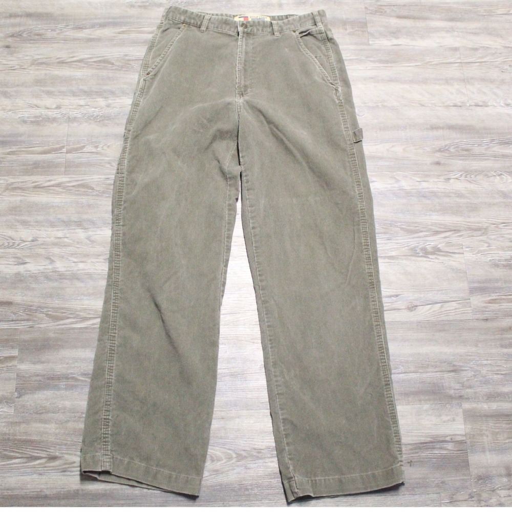 Tommy Hilfiger Pants Mens 33x34 Corduroy Carpenter Olive Green Utility Pockets